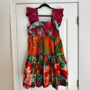 FARM Rio Vibrant Floral Tiered Mini Dress in Pink, Red, Orange, Green